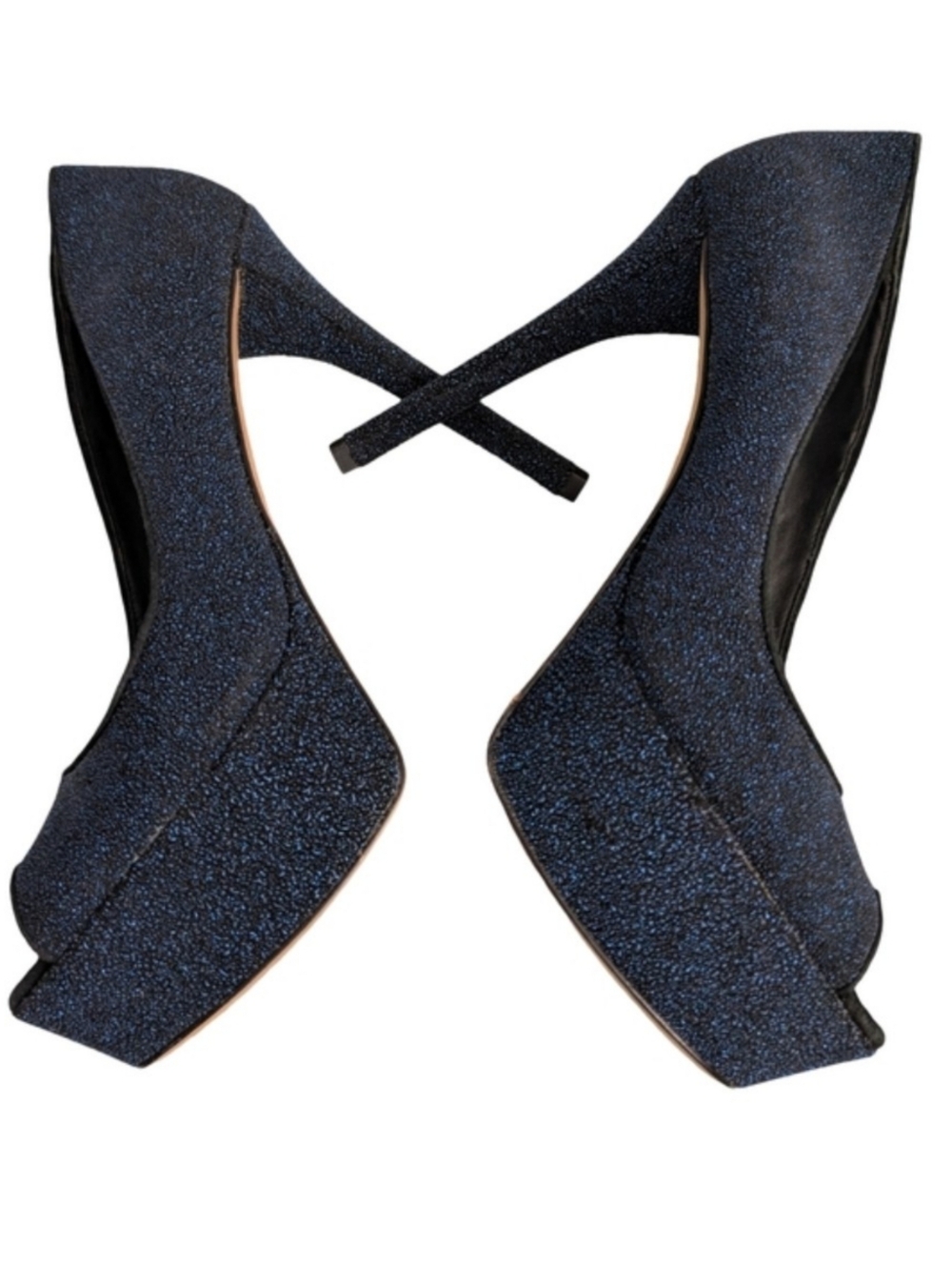 Brian Atwood Bambola Navy Glitter Platform Peep Toe Pumps 9